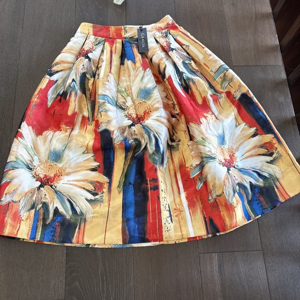 Gracia floral print skirt vibrant, multi-colored watercolor design Size S